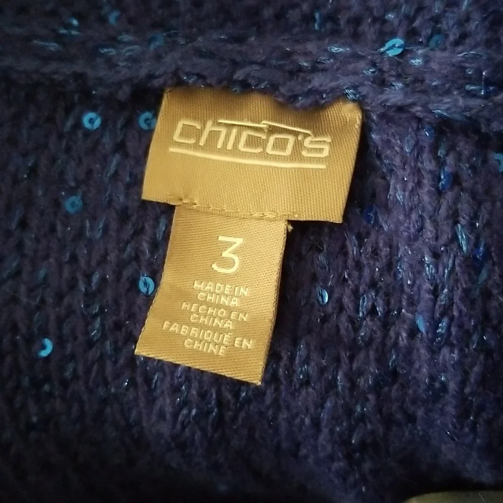 Chico's Plus Size Blue Cowl Neck Metalic Sparkly Sweater 3